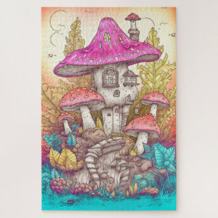 Retro Mushroom Village Illustration Art