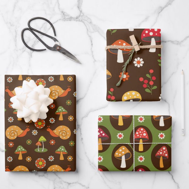 Retro Mushrooms Cotattcore Trio Geschenkpapier Set (Vorderseite)