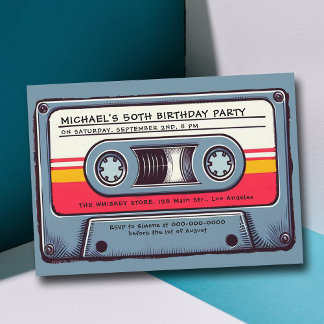 Retro Music 80er Cassette Mixtape Men 50. Geburtst Einladung
