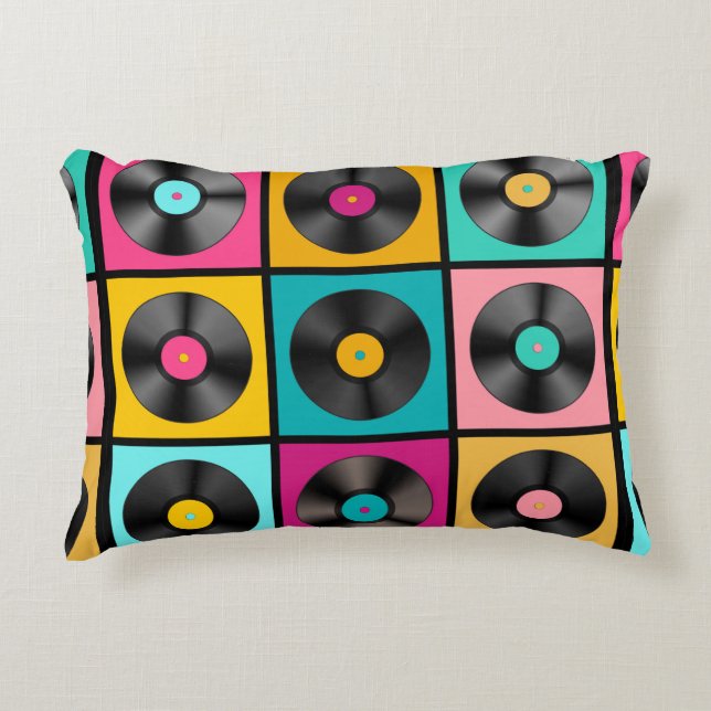 Retro Music Background mit Vinyl Platten - vintag Dekokissen (Vorderseite)