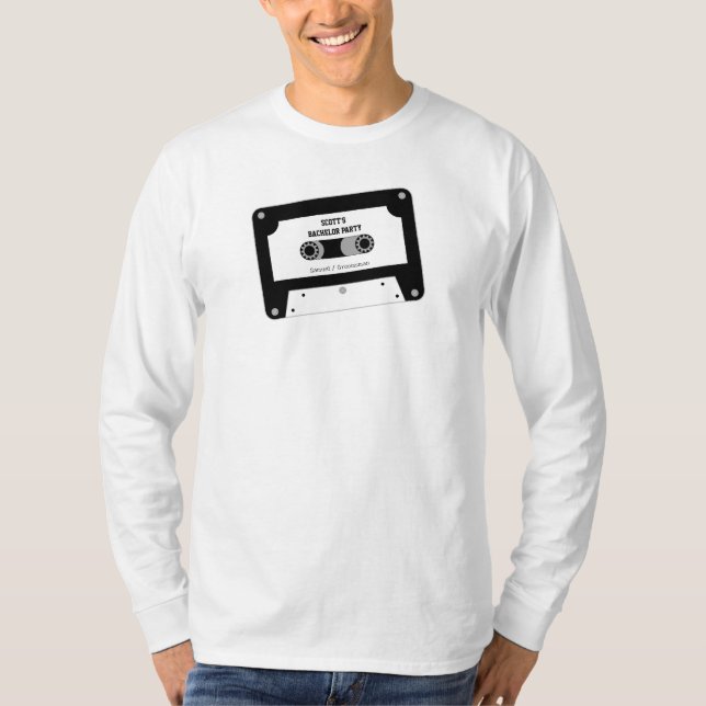 Retro Music Cassette Tape Black And White Bachelor T-Shirt (Vorderseite)