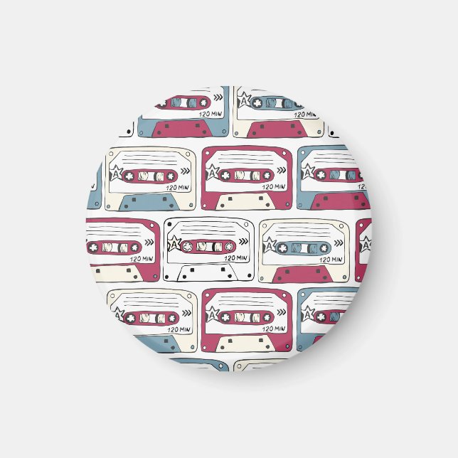 Retro Music Cassettes: Rock Background Pattern Magnet (Vorne)