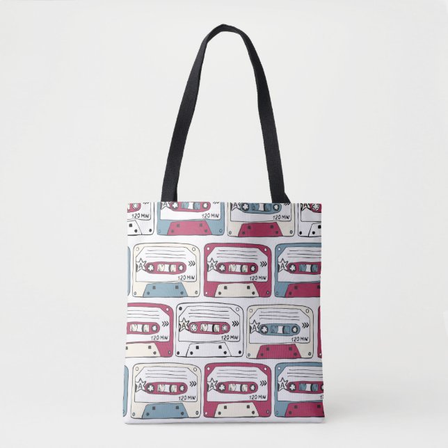 Retro Music Cassettes: Rock Background Pattern Tasche (Vorderseite)