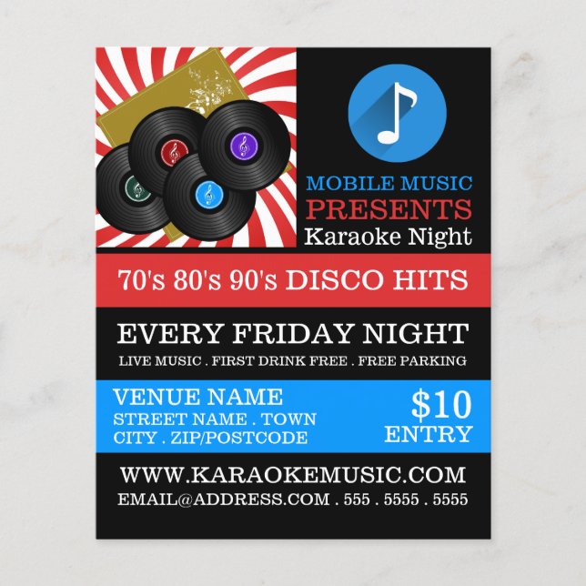 Retro Music Design, Karaoke Eventwerbung Flyer (Vorne)