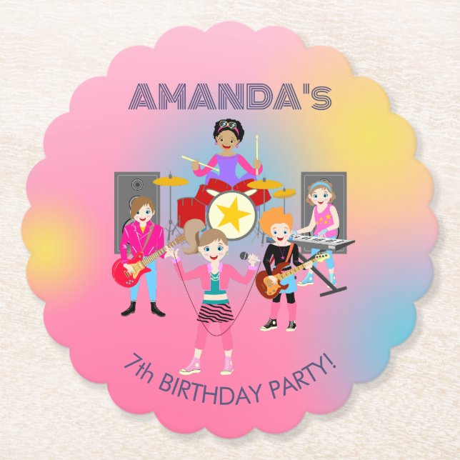 Retro Music Girls Band Birthday Party Untersetzer (Vorderseite)