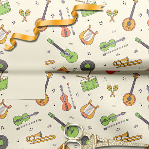 Retro Music Instrument Thema Muster gelb Seidenpapier