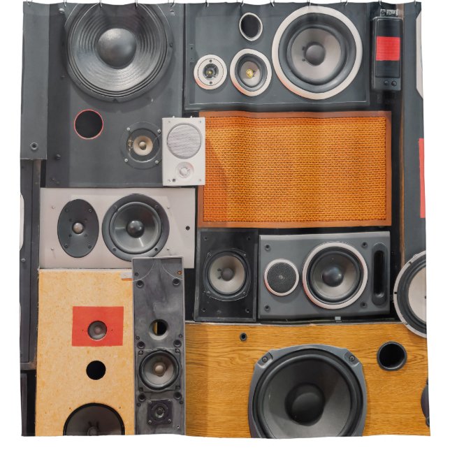 Retro Music Lautsprecher Wall Design Duschvorhang (Vorderseite)