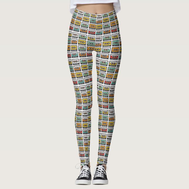 Retro Music Mix Cassette Tape farbig Gemustert Leggings (Vorderseite)