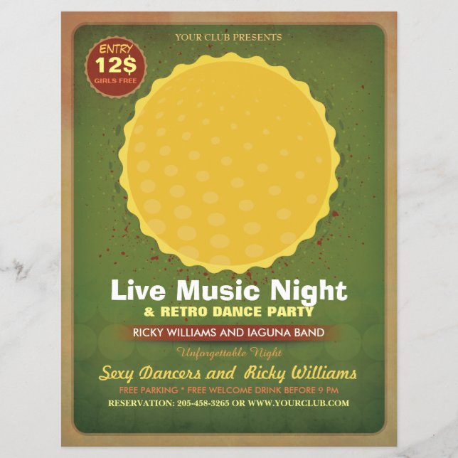 Retro Music Party Flyer mit Foto-Rahmen (Vorne)