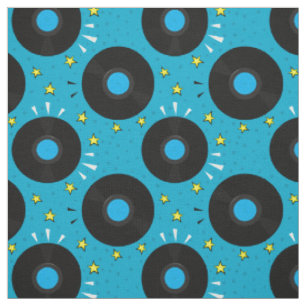 Retro Music Vinyl Platten Muster auf blau Stoff