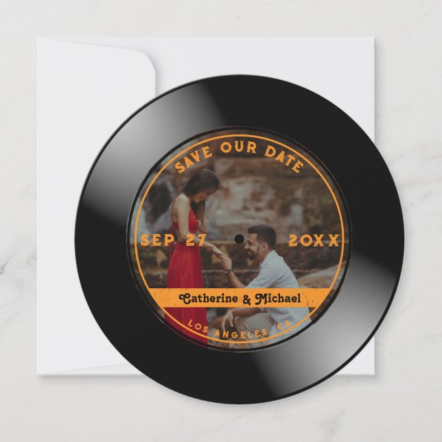 Retro Music Vinyl Record Foto Hochzeit Save The Date (Vorderseite)