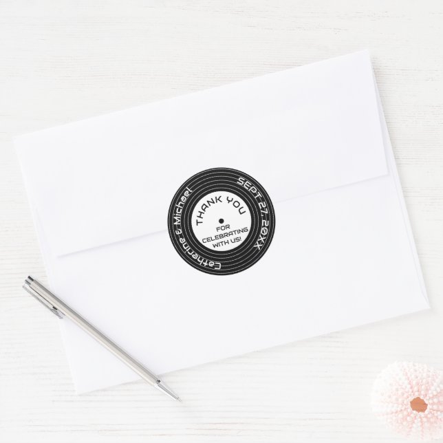 Retro Music Vinyl Record Wedding Runder Aufkleber (Umschlag)