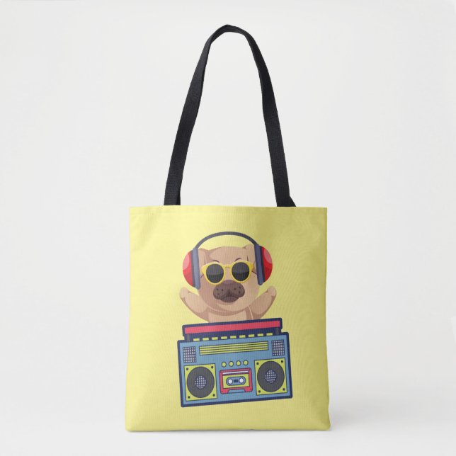 RETRO MUSICAL MOPS AND CASSETTE PLAYER TASCHE (Vorderseite)