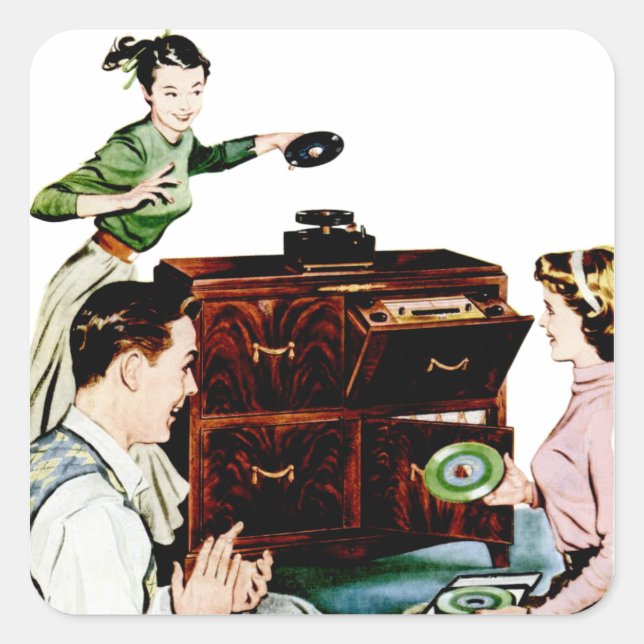 Retro-Musik Quadratischer Aufkleber (Vorderseite)