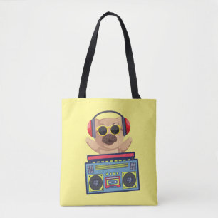 RETRO MUSIKALISCHER MOPSHUND UND KASSETTENSPIELER TASCHE