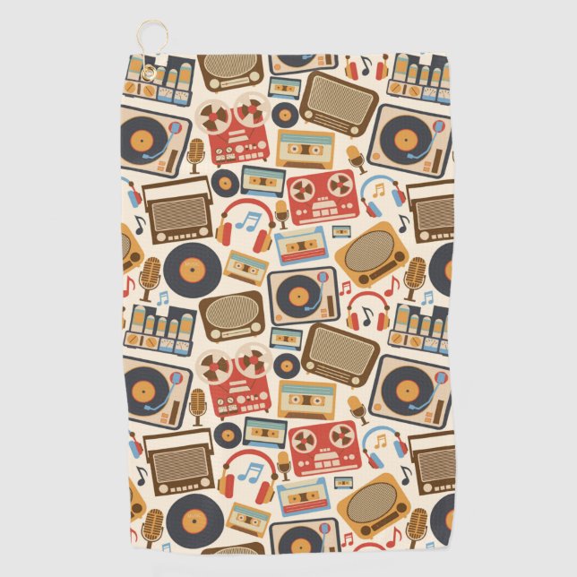 Retro-Musikelemente Golfhandtuch (Vorderseite)