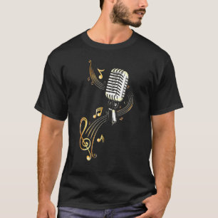 Retro-Musikmikrofon mit Musiklehrschriften und Cle T-Shirt