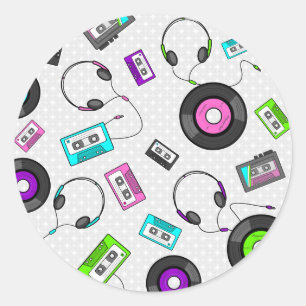 Retro-Musikmuster Runder Aufkleber
