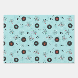 Retro-Musikplatten aus den 1950er Jahren Geschenkpapier Set