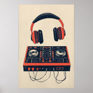 Retro-Musikposter DJ-Mixer und Kopfhörer Druck Poster