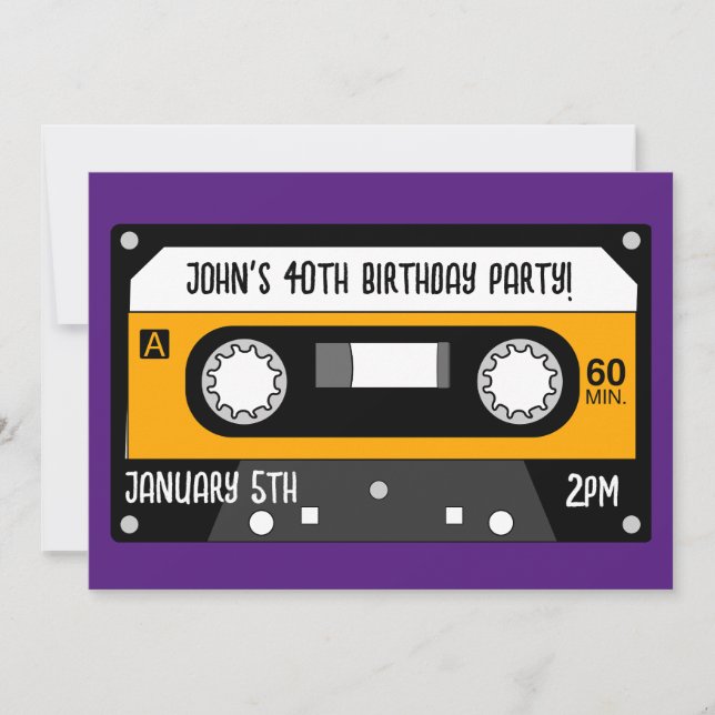 RETRO MUSIQUE CASSETTE ANNIVERSAIRE Invitations PE (Devant)