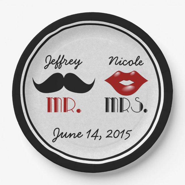 Retro Mustache Custom Wedding Pappteller (Vorderseite)
