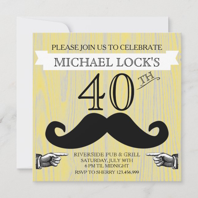 Retro Mustache Hommes B'day Bachelor Invitation (Devant)
