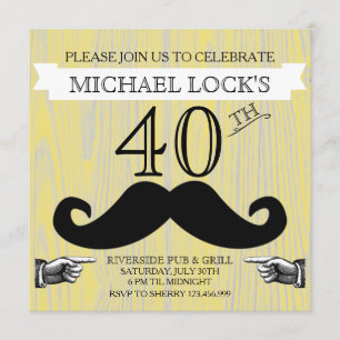 Retro Mustache Hommes B'day Bachelor Invitation