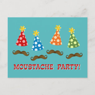 Retro Mustache Party Einladungspostkarte