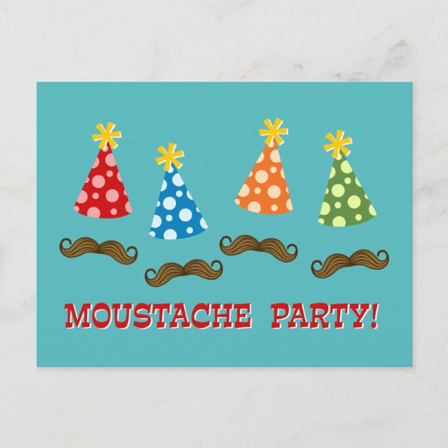 Retro Mustache Party Einladungspostkarte (Vorderseite)