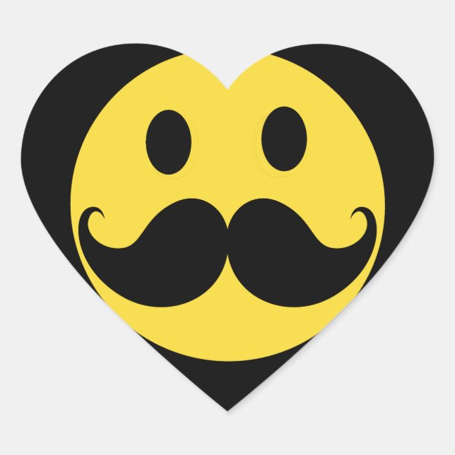 Retro Mustache Yellow Face Herz-Aufkleber (Vorderseite)
