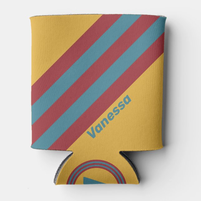 Retro Mustard Seed Stripes with Name Dosenkühler (Vorderseite)