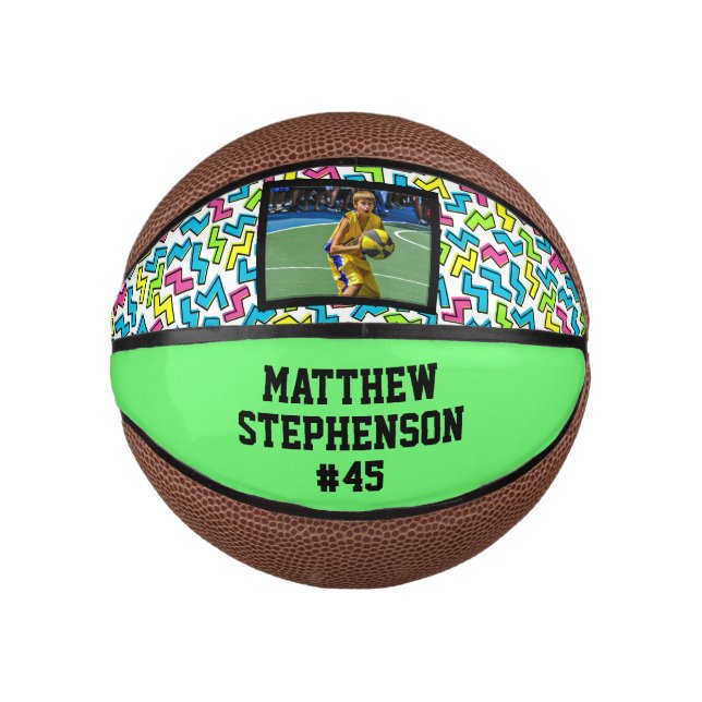 Retro Muster 80er Helles Foto Basketball Ball (Vorderseite)
