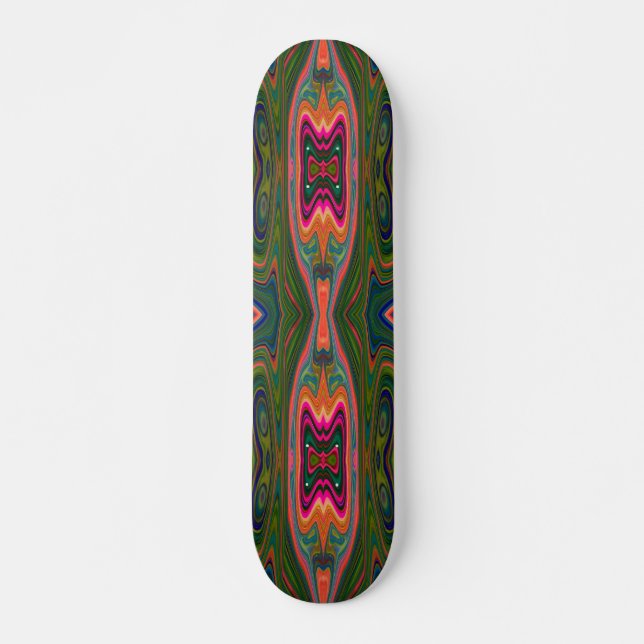 Retro-Muster Abstrakt Blau, Grün und Orange Skateboard (Vorne)