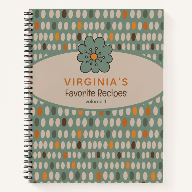Retro Muster Aquamarine Blume Rezept Notebook Notizbuch (Vorderseite)