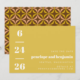 Retro Muster Bold Typografy Yellow Wedding Save The Date