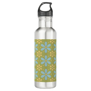 Retro-Muster für Abstrakte Blüten und Gelbe Blumen Edelstahlflasche