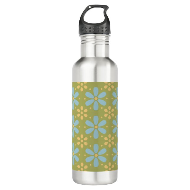 Retro-Muster für Abstrakte Blüten und Gelbe Blumen Edelstahlflasche (Vorderseite)