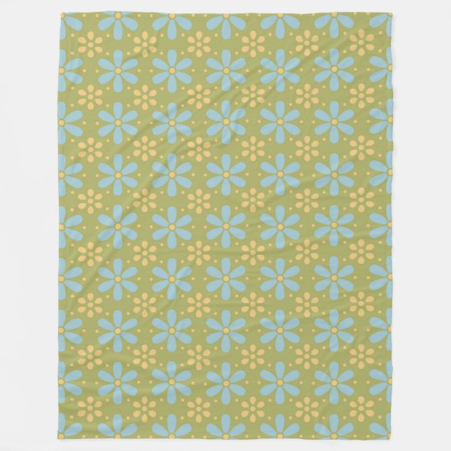 Retro-Muster für Abstrakte Blüten und Gelbe Blumen Fleecedecke (Vorderseite)