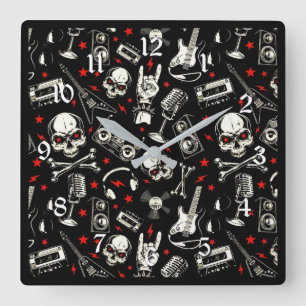 Retro-Muster für Schwermetalle Quadratische Wanduhr