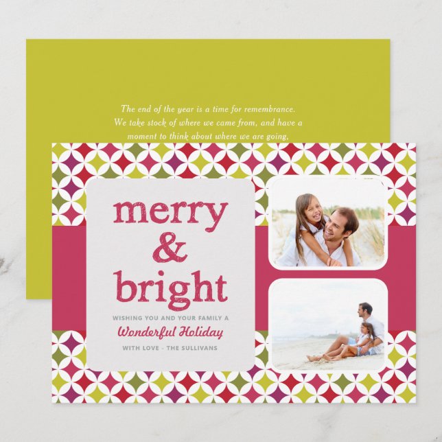 Retro Muster Merry und Bright Weihnachten Foto (Vorne/Hinten)