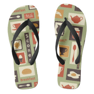 Retro-Muster mit Geschirr zum Frühstück Flip Flops