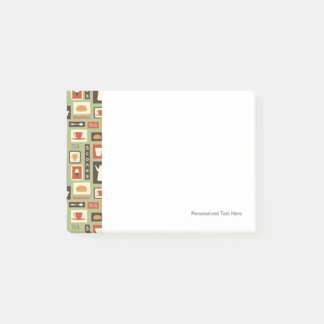 Retro-Muster mit Geschirr zum Frühstück Post-it Klebezettel (Vorderseite)