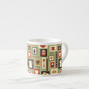 Retro Muster mit Küchen-Geschirr zum Frühstück Espressotasse