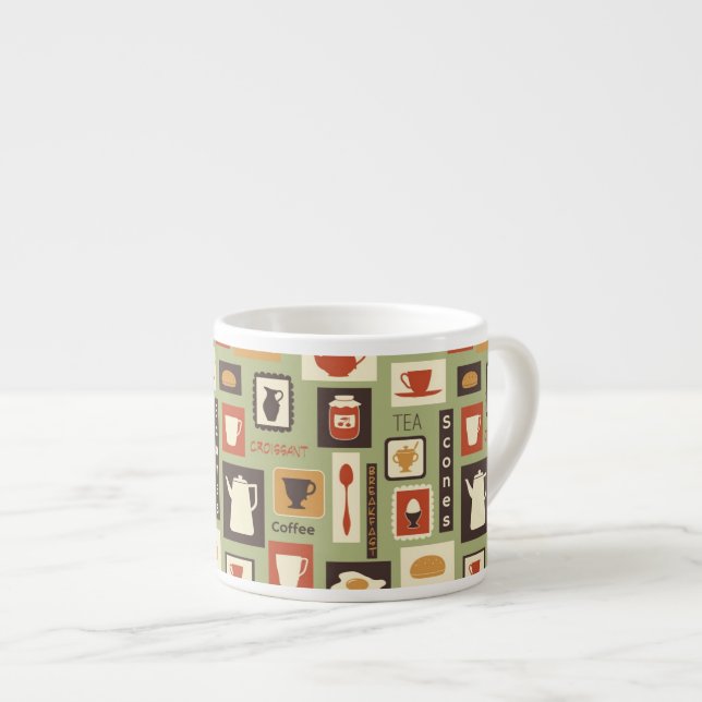 Retro Muster mit Küchen-Geschirr zum Frühstück Espressotasse (Vorderseite Rechts)