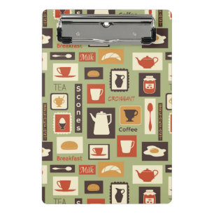 Retro Muster mit Küchen-Geschirr zum Frühstück Mini Klemmbrett
