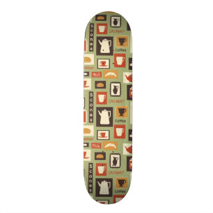 Retro Muster mit Küchen-Geschirr zum Frühstück Skateboard