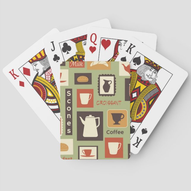 Retro Muster mit Küchen-Geschirr zum Frühstück Spielkarten (Rückseite)