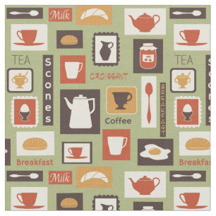 Retro Muster mit Küchen-Geschirr zum Frühstück Stoff