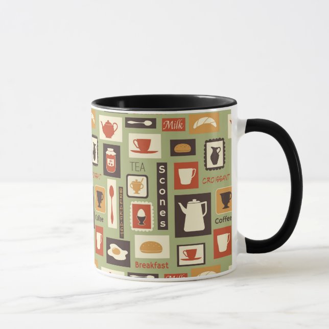 Retro Muster mit Küchen-Geschirr zum Frühstück Tasse (Rechts)